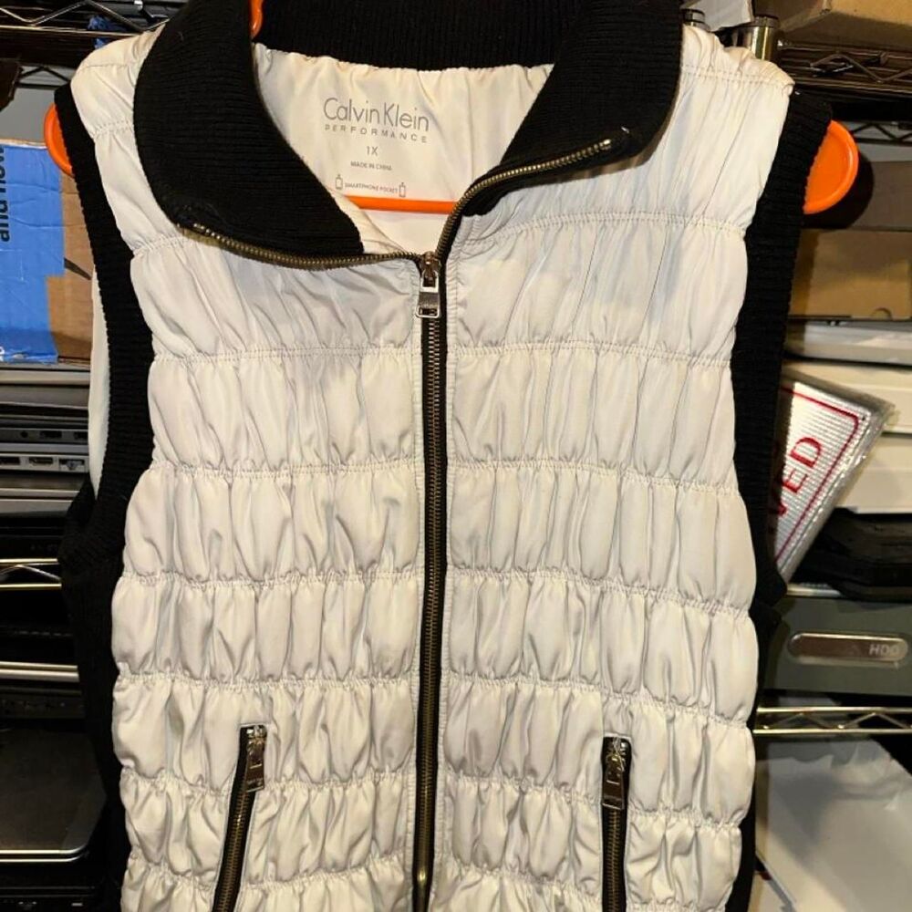 Calvin-klein Women's White and Black Gilet